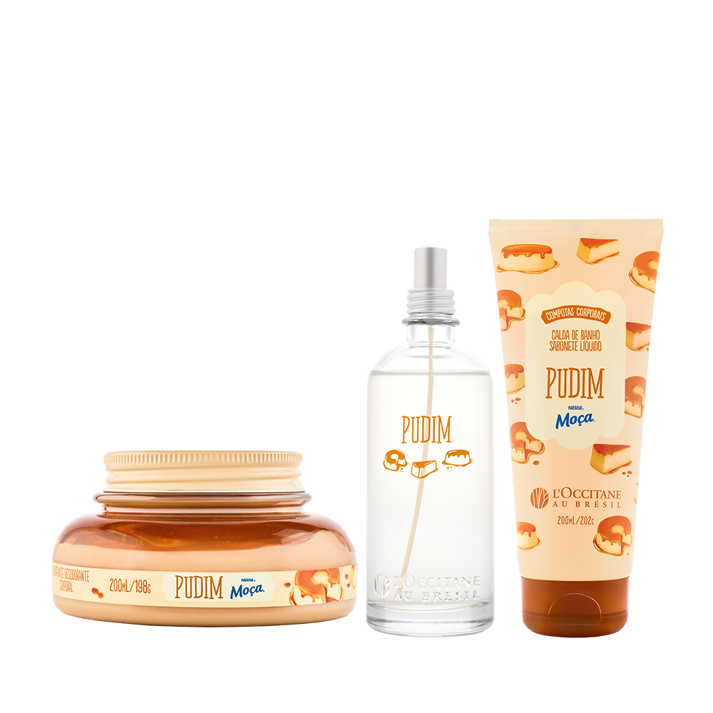 Combo Pudim: Calda de Banho, Hidratante Corporal e Spray Perfumado